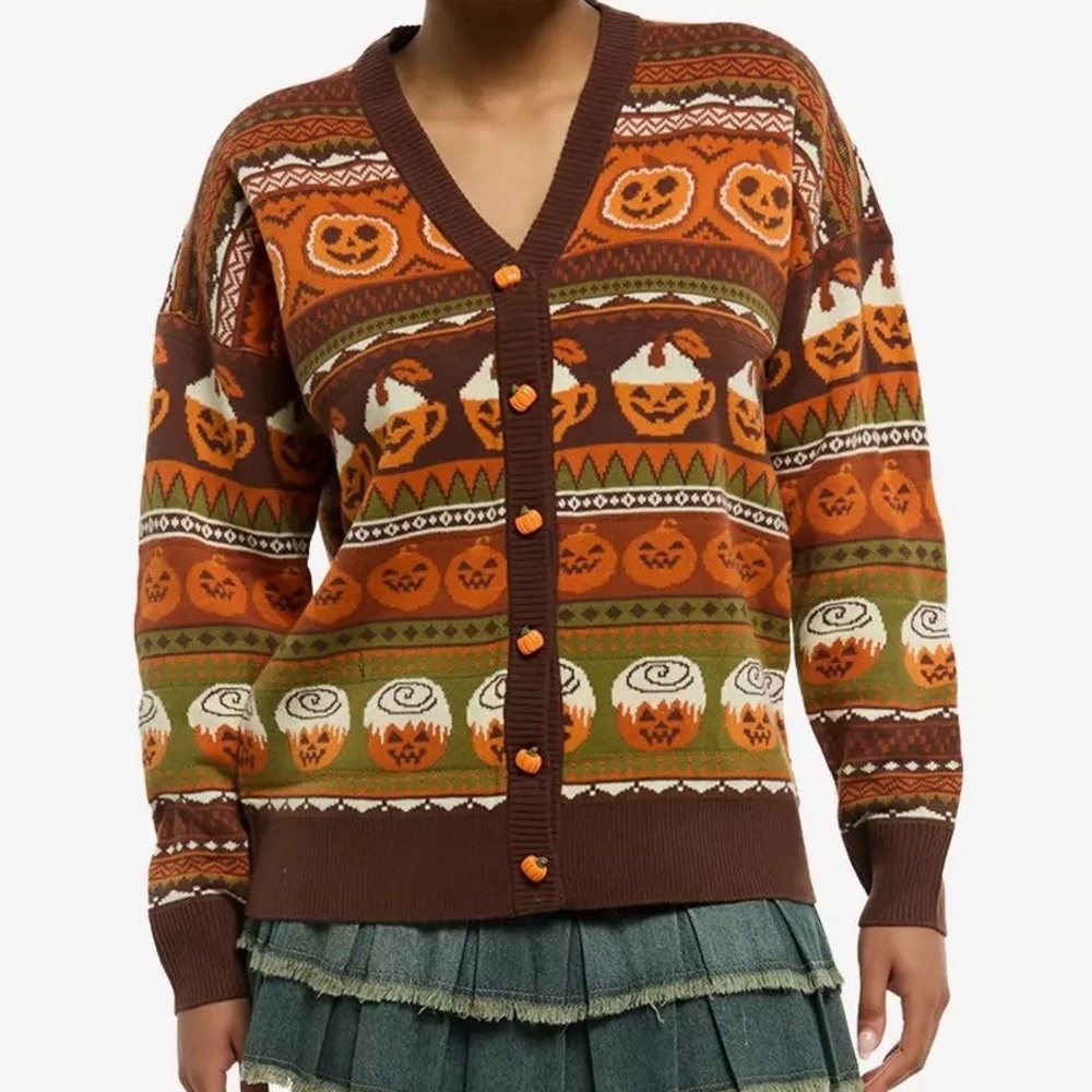 Thorn & Fable Pumpkin Spice Jack-O'-Lanterns Cardigan Hot Topic Halloween‎